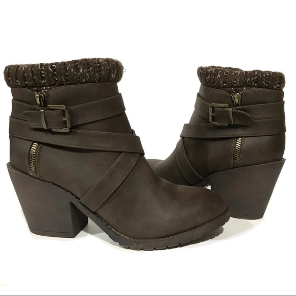 Charlotte Russe Shoes - NWT Strappy Sweater Cuff Chunky Heel Ankle Boots